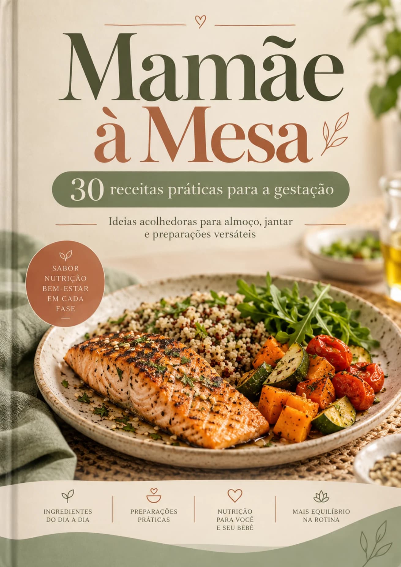 Capa oficial do e-book Mamãe à Mesa — 30 Receitas Práticas para a Gestação